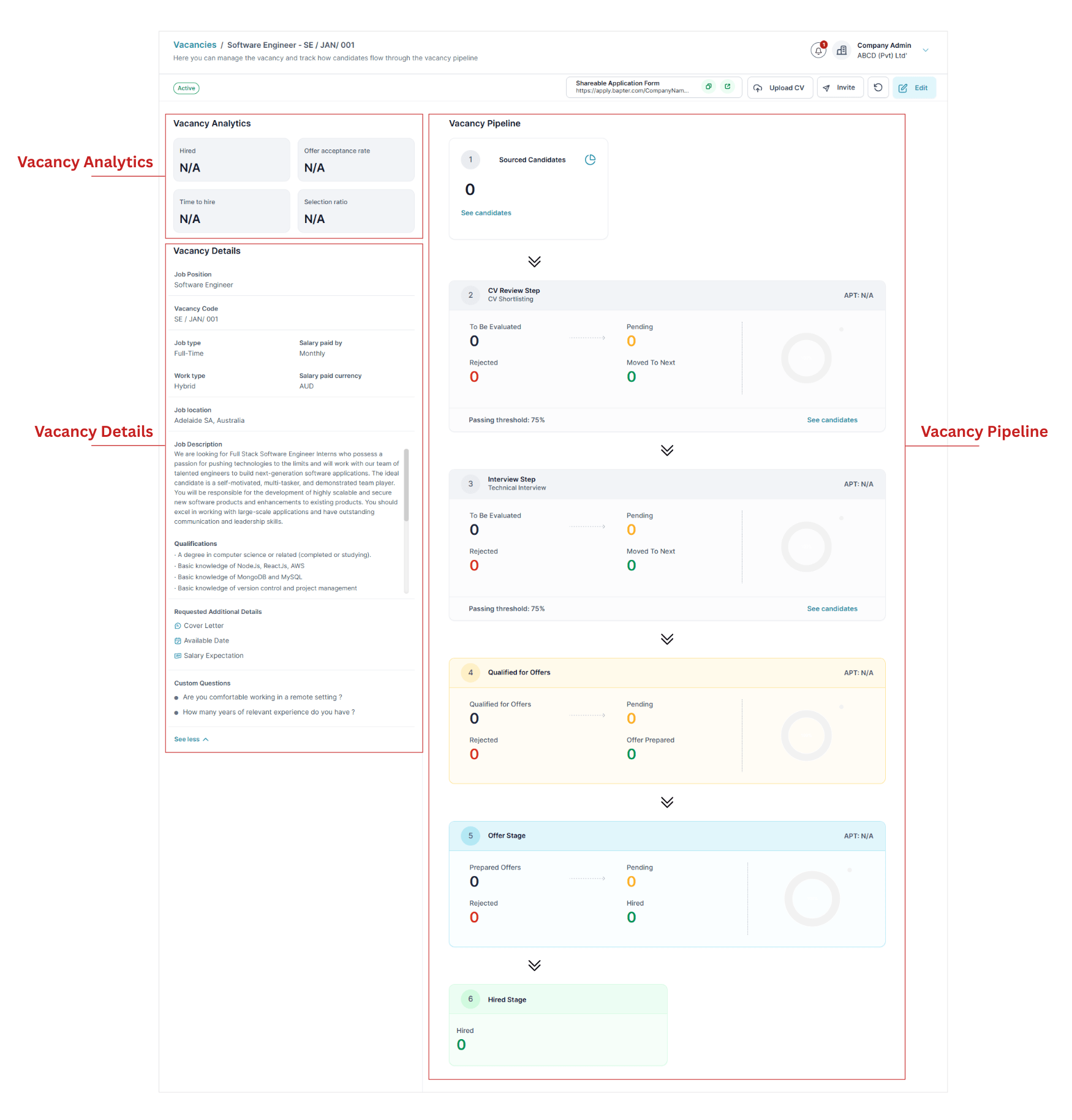 HireTrace Vacancy Sections